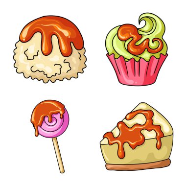 Tatlı ve tatlı logosu yalıtılmış nesne. Tatlı ve gıda hisse senedi simgesi için web topluluğu.