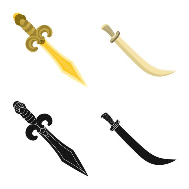 Oyun ve zırh işareti vektör tasarımı. Web için oyun ve bıçak hisse senedi simgesi kümesi.