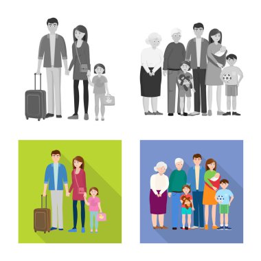 Karakter ve avatar simge yalıtılmış nesne. Karakter ve portre hisse senedi vektör çizim seti.