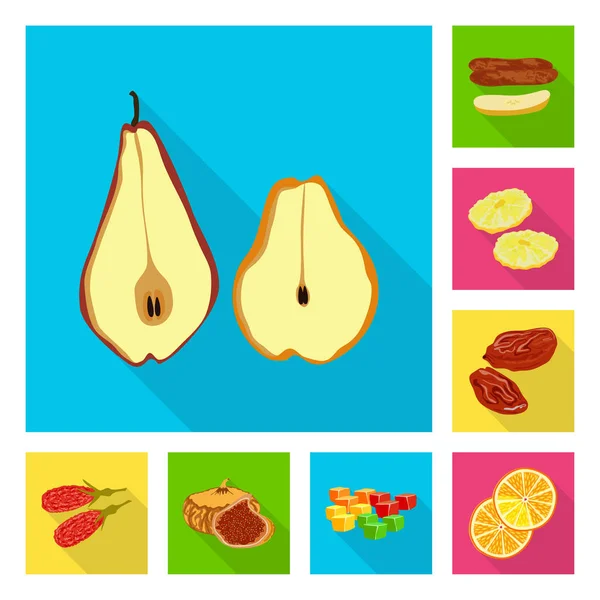 Vector illustratie van fruit en gedroogd icoon. Set van fruit en voedsel voorraad symbool voor web. — Stockvector