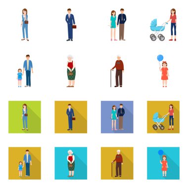 Vektör Illustration karakter ve avatar işareti. Hisse senedi için karakter ve portre vektör simge topluluğu.