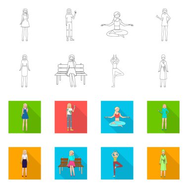 Duruş ve ruh sembolü yalıtılmış nesne. Duruş ve kadın hisse senedi vektör çizim koleksiyonu.