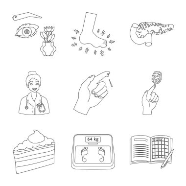 Mellitus ve diyabet işareti vektör Illustration. Web için mellitus ve diyet stok sembolü seti.