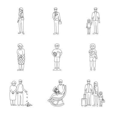 Mutlu ve karakter logosu vektör Illustration. Stok için mutlu ve portre vektör simgesi seti.