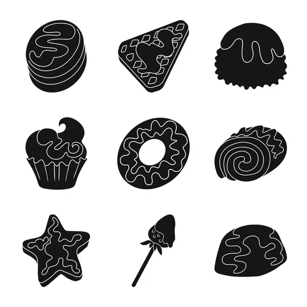 Tatlılık ve ürün simgesinin vektör Illustration. Web için tatlılık ve tatlı stok sembolü seti.