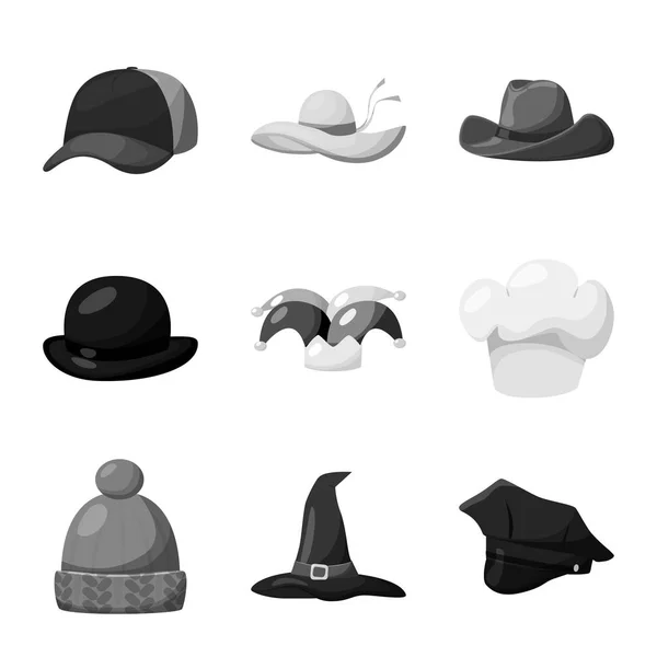 帽子とヘルメットの記号のベクトルイラスト。帽子と職業ストックベクトルイラストのコレクション. — ストックベクタ
