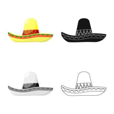 Isolated object of sombrero and mexican sign. Collection of sombrero and hat stock vector illustration. clipart