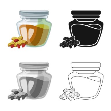 Fıstık ve tereyağı sembolü izole nesne. Fıstık ve kalsiyum stok vektör çizim seti.