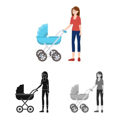 Anne ve Pram logosu izole nesne. Web için anne ve anne stok sembolü koleksiyonu.