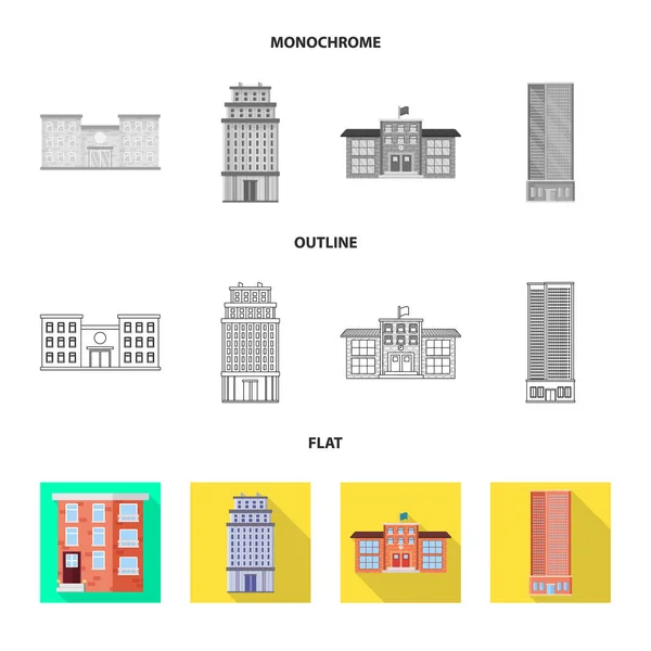 Diseño vectorial del icono municipal y del centro. Colección de icono vectorial municipal y patrimonial para stock . — Archivo Imágenes Vectoriales