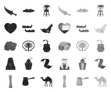 Ülke Birleşik Arap Emirlikleri black.mono simgeleri tasarım için set koleksiyonunda. Turizm ve cazibe vektör sembolü stok web illüstrasyon.