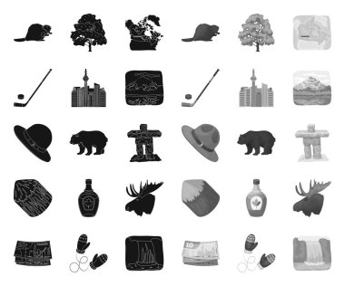 Ülke Kanada black.mono simgeler tasarım için set koleksiyonunda. Kanada ve dönüm noktası vektör sembolü stok web illüstrasyon.