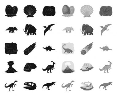 Farklı dinozorlar black.mono simgeler tasarım için set koleksiyonunda. Tarih öncesi hayvan vektör sembolü stok web illüstrasyon.