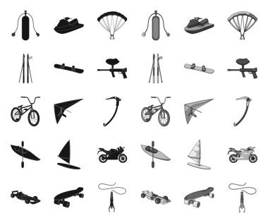 Tasarım için set koleksiyonunda Extreme sport black.mono simgeleri. Spor vektör sembolü stok web illüstrasyon farklı türde.