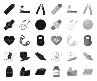 Spor salonu ve eğitim siyah. mono simgeleri set koleksiyonunda tasarım için. Spor salonu ve ekipman vektör sembol stok Web illüstrasyon.