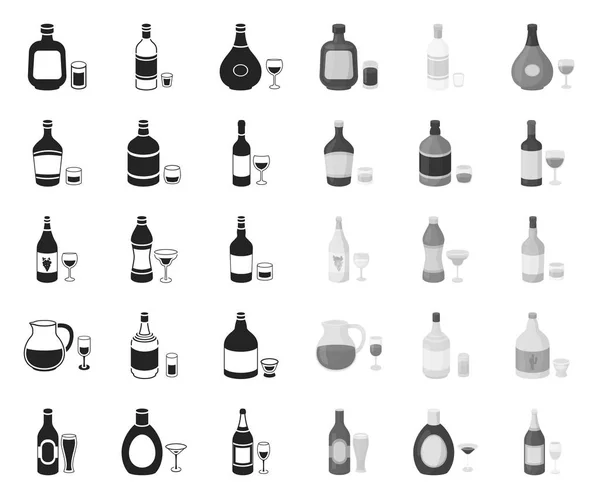 Druhy alkoholu černé. ikony mono v kolekci set pro návrh. Alkohol v lahvích vektorový symbol akciových webů ilustrace. — Stockový vektor