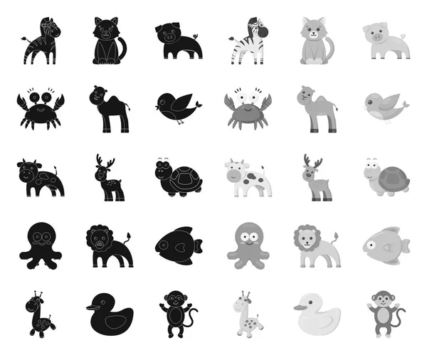 En orealistisk svart. mono djur ikoner i set Collection för design. Leksaksdjur vektor symbol Stock Web illustration. — Stock vektor