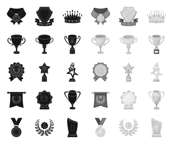 Premios y trofeos black.mono iconos en la colección de conjuntos para design.Reward y logro vector símbolo stock web ilustración . — Archivo Imágenes Vectoriales