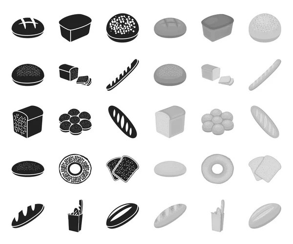 Rodzaje chleba czarny. mono ikon w zbiorze zestaw do projektowania. Ilustracja produkty piekarnia symbol wektor www. — Wektor stockowy