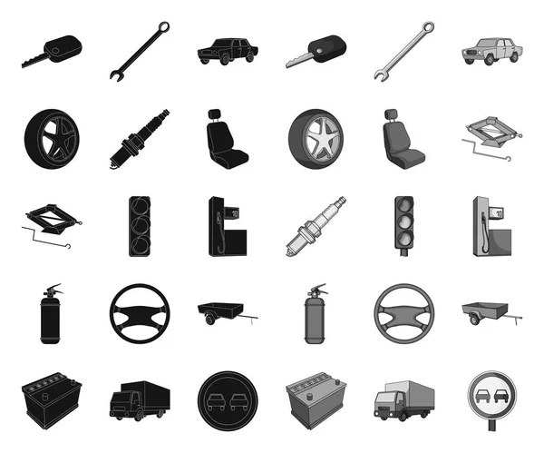 Coche, vehículo black.mono iconos en la colección de conjuntos para el diseño. Coche y equipo vector símbolo stock web ilustración . — Archivo Imágenes Vectoriales