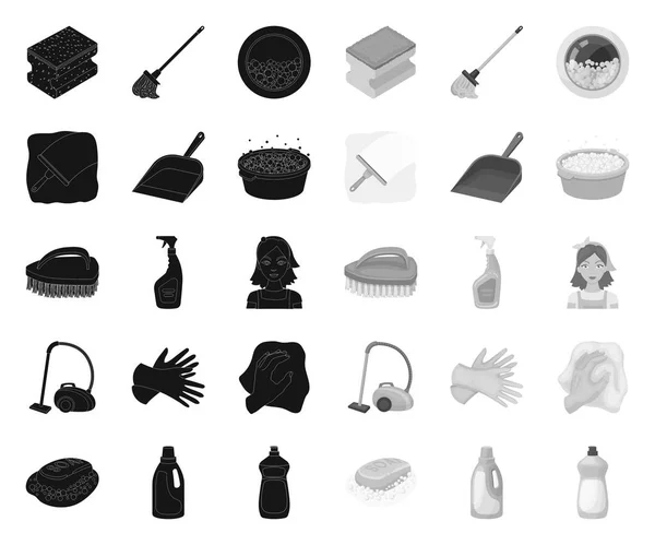 Καθαρισμός και υπηρέτρια μαύρο. μονοφωνικά εικονίδια στη συλλογή Set για τη σχεδίαση. Εξοπλισμός για τον καθαρισμό του διανυσματικού περιεχομένου Web εικόνα. — Διανυσματικό Αρχείο