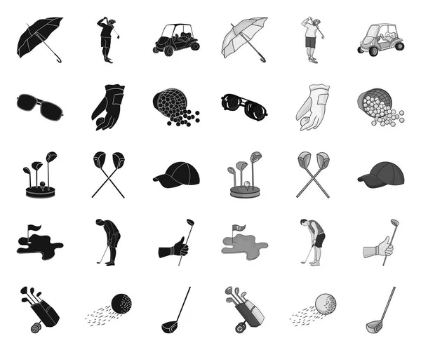 Golf y atributos black.mono iconos en la colección de conjuntos para design.Golf Club y equipo vector símbolo stock web ilustración . — Vector de stock