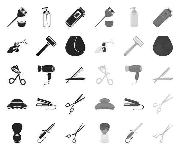 Peluquería y herramientas black.mono iconos en la colección de conjuntos para design.Profession peluquero vector símbolo stock web ilustración . — Vector de stock