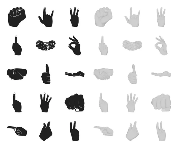 Mano gesto black.mono iconos en la colección de conjuntos para el diseño. Palma y dedo vector símbolo stock web ilustración . — Vector de stock