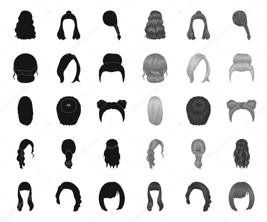 Female hairstyle black.mono icons in set collection for design. Stylish haircut vector symbol stock web illustration.