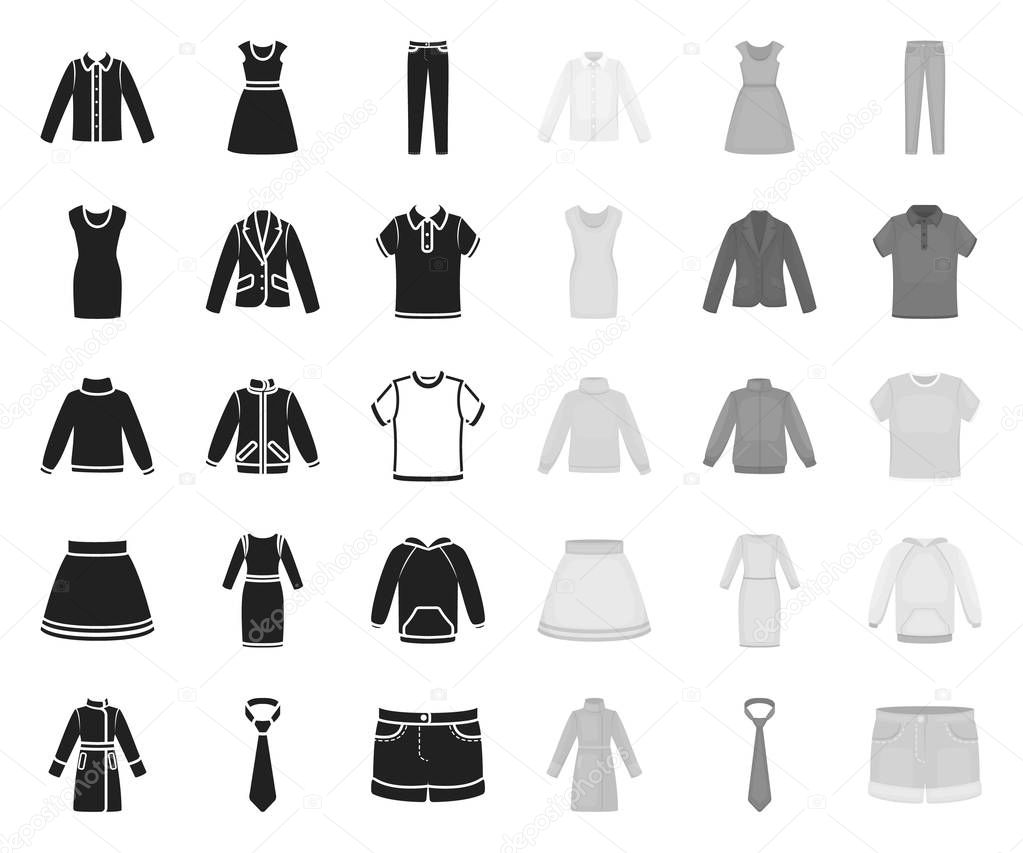 Different kinds of clothes black.mono icons in set collection for design. Clothes and style vector symbol stock web illustration.