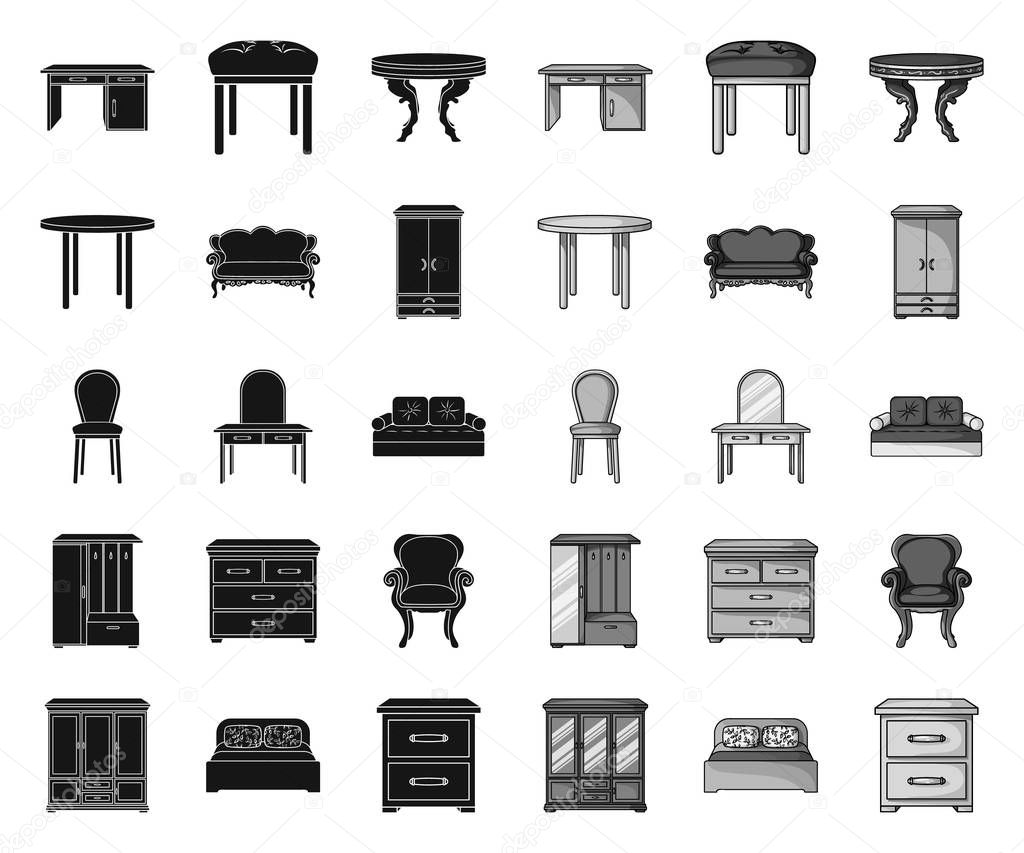 Furniture and interior black.mono icons in set collection for design.Home furniture vector symbol stock  illustration.