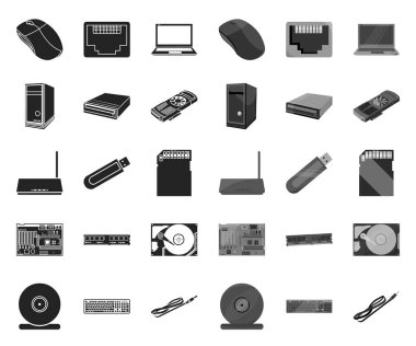 Kişisel bilgisayar siyah. mono simgeleri set koleksiyonunda tasarım için. Ekipman ve aksesuarlar vektör sembol stok Web illüstrasyon.