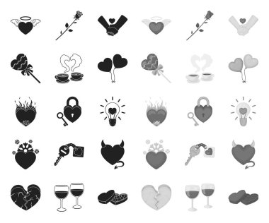 Romantik ilişki siyah. mono simgeleri set koleksiyonunda tasarım için. Aşk ve dostluk vektör sembol stok Web illüstrasyon.
