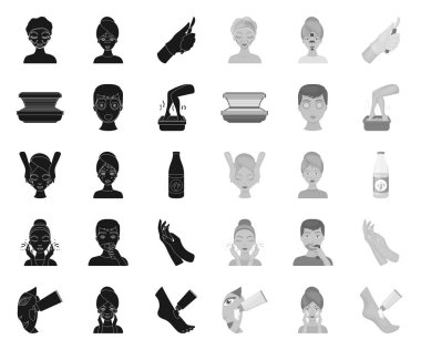 Cilt Bakımı siyah. mono simgeleri set koleksiyonunda tasarım için. Yüz ve vücut vektör sembol stok Web illüstrasyon.