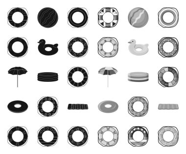 Tasarım için set koleksiyonunda çok renkli yüzme daire siyah. mono simgeler. Farklı Lifebuoys vektör sembol stok Web illüstrasyon.