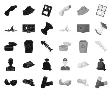 Çöp ve atık siyah. mono simgeler set koleksiyonunda tasarım için. Çöp vektör sembol stok Web illüstrasyon Temizleme.