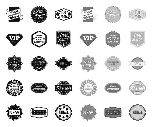 Ícones black.mono etiqueta diferente na coleção de conjuntos para design. Índice e marca vetor símbolo web ilustração . —  Vetores de Stock