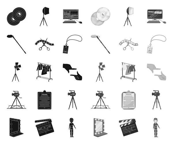 Herstellung eines Films black.mono Symbole in Set-Sammlung für Design. Attribute und Ausstattung Vektor Symbol Stock Web Illustration. — Stockvektor