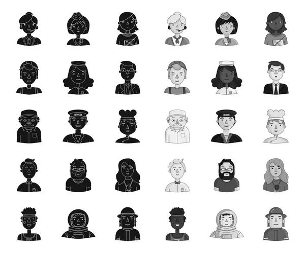 Persone di diverse professioni icone black.mono nella collezione set per il design. Illustrazione web stock simbolo vettore operaio e specialistico . — Vettoriale Stock