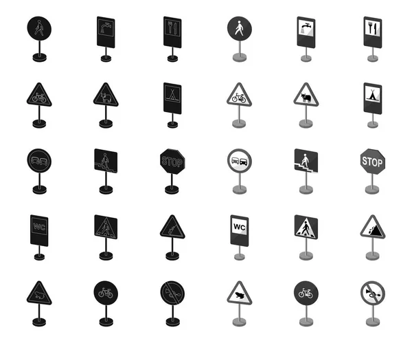 Verschiedene Arten von Verkehrsschildern black.mono Symbole in Set Sammlung für Design. Warn- und Verbotsschilder Vektor Symbol Stock Web Illustration. — Stockvektor
