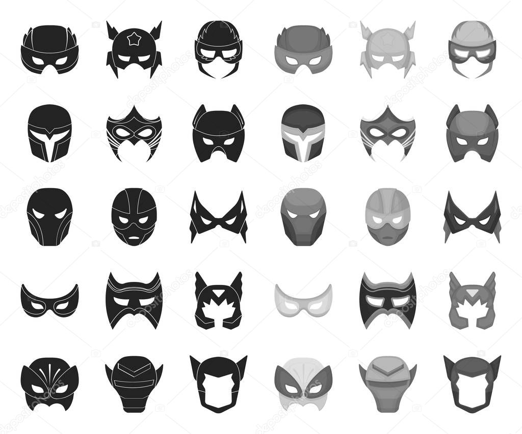 Carnival mask black.mono icons in set collection for design.Mask on the eyes and face vector symbol stock web illustration.