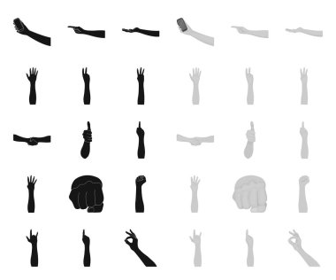 Jestleri ve anlamları siyah. mono simgeleri set koleksiyonunda tasarım için. İletişim vektör sembol stok Web illüstrasyon duygusal parçası.