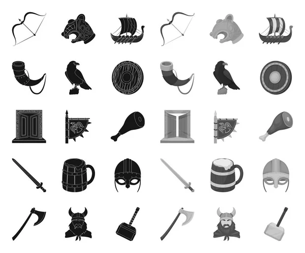 Vikingos y atributos black.mono iconos en la colección de conjuntos para design.Old Nórdico Guerrero vector símbolo stock web ilustración . — Vector de stock