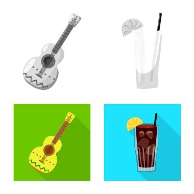 Kafe ve Latin sembolü yalıtılmış nesne. Kafe ve ulusal hisse senedi vektör çizim koleksiyonu.