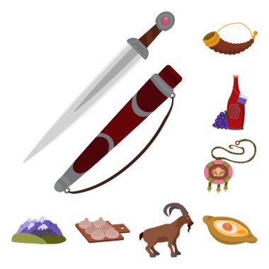 Kafkasya ve gelenek logo vektör Illustration. Hisse senedi için Kafkasya ve öznitelikleri vektör simge kümesi.