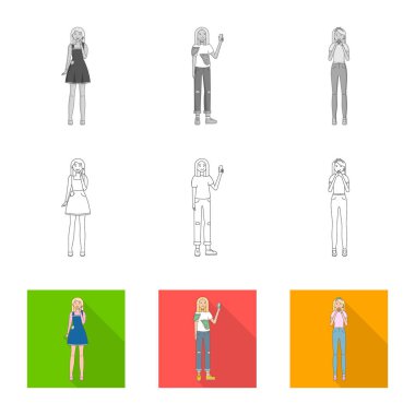Duruş ve ruh hali simge vektör tasarımı. Duruş ve kadın hisse senedi vektör çizim.