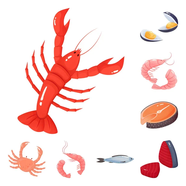 Dessin animé crabe nourriture collection, vecteur omar, set fruits de