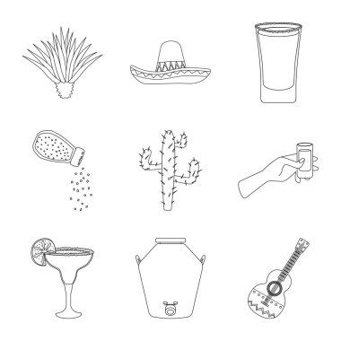 Meksika vektör tasarımı ve tekila işareti. Stok için Meksika ve fiesta vektör simgesi koleksiyonu.