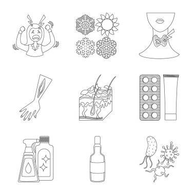 Hastalık ve sağlık logosu vektör illüstrasyon. Stok için hastalık ve ağrı vektör simgesi koleksiyonu.