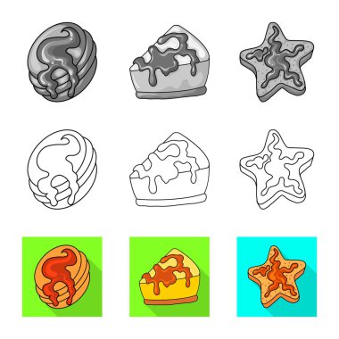 Şekerleme ve mutfak simgesi yalıtılmış nesne. Şekerlemeler ve hisse senedi için ürün vektör simge kümesi.